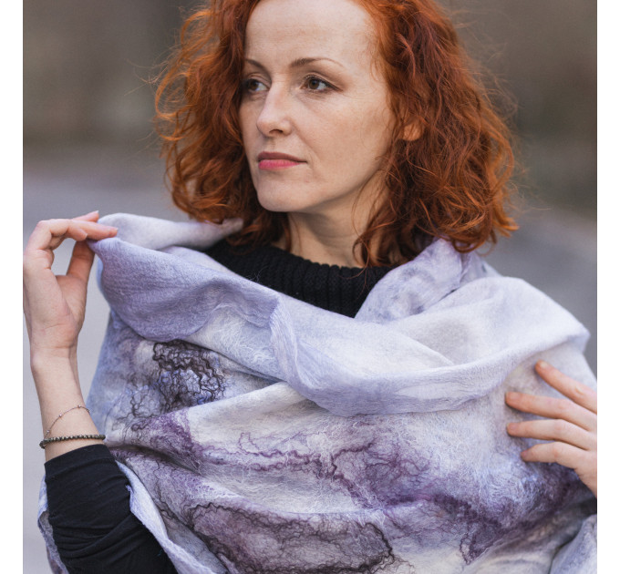 Lilac Marble Nuno Felted Shawl