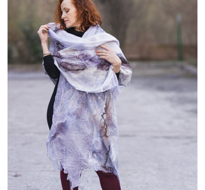 Lilac Marble Nuno Felted Shawl
