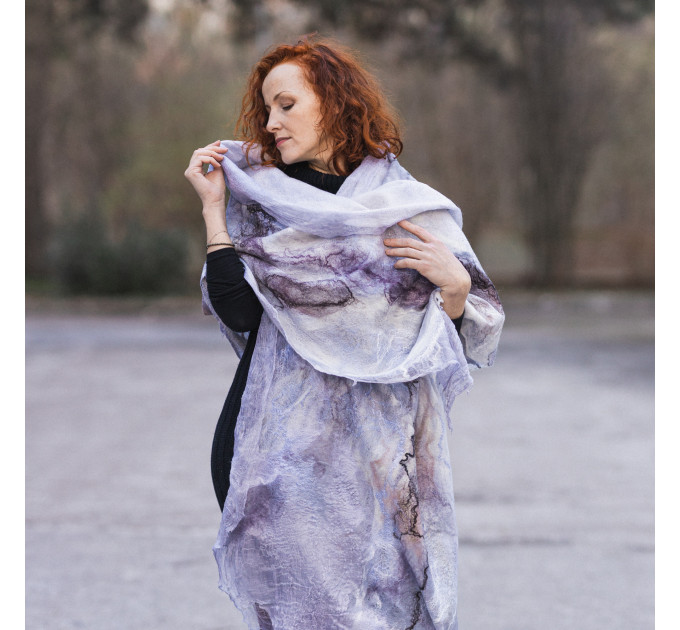 Lilac Marble Nuno Felted Shawl
