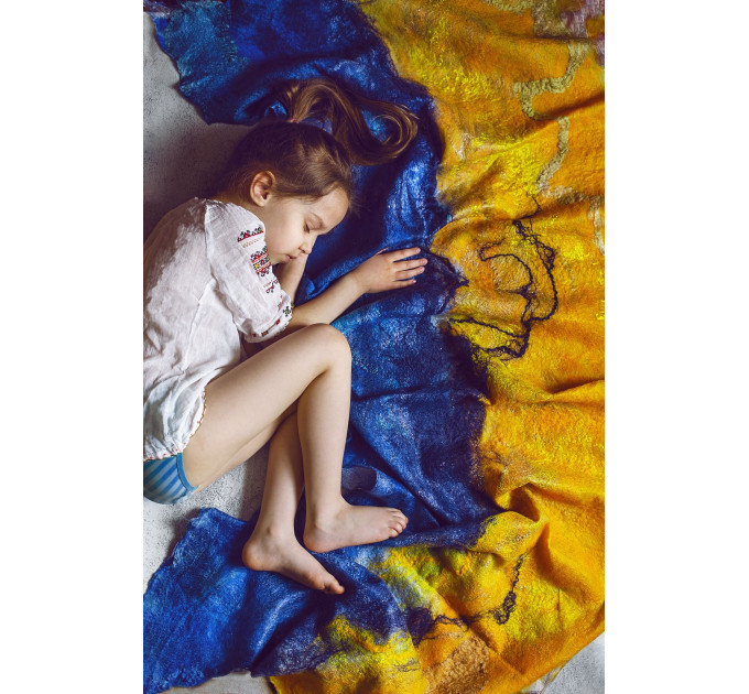 Blue and Gold Nuno Felted Shawl