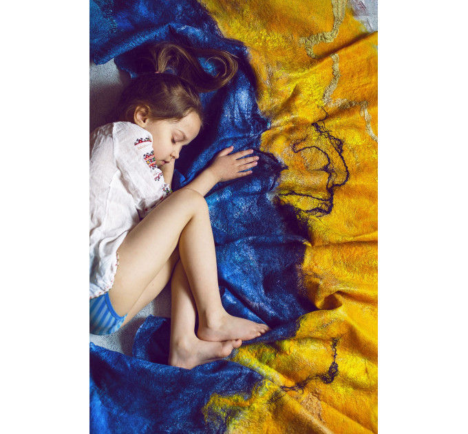 Blue and Gold Nuno Felted Shawl