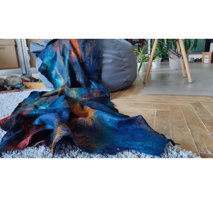 Cobalt and Clay Nuno Felted Shawl
