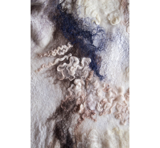 Elegant nuno felted shawl with silk – lightweight merino wool scarf in soft natural colors