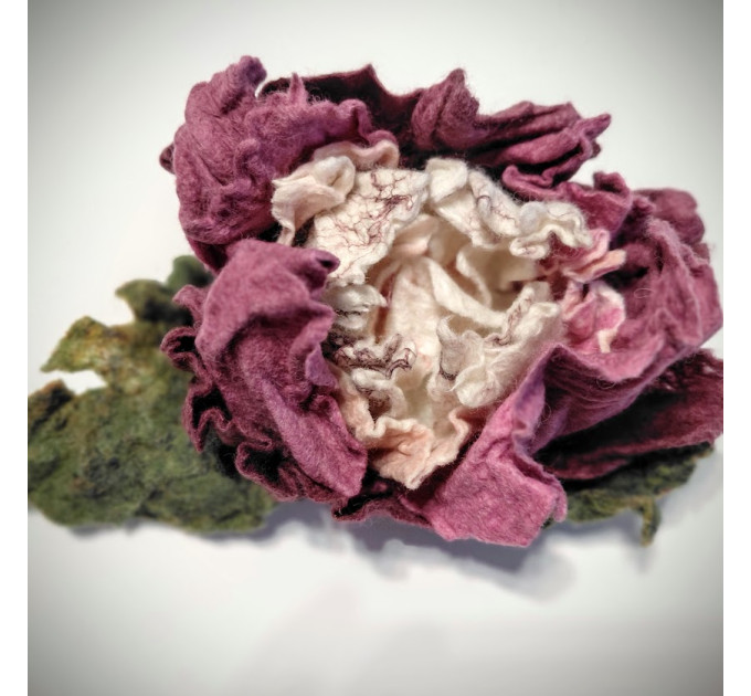 Large Felted Flower Brooch: Peony pin , Vegan Jewelry