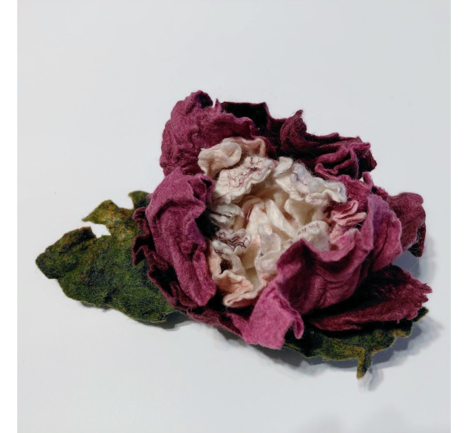 Large Felted Flower Brooch: Peony pin , Vegan Jewelry