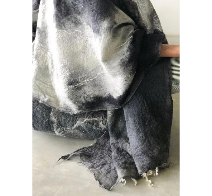 Wool cape, silk scarf, textured shawl with curls