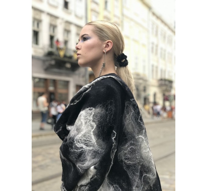 Wool cape, silk scarf, textured shawl with curls