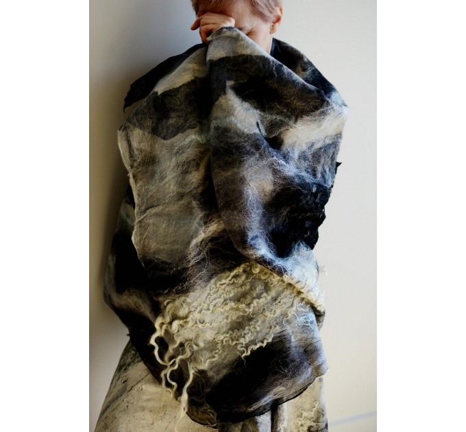 Wool cape, silk scarf, textured shawl with curls