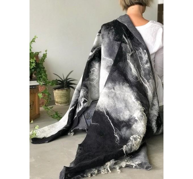 Wool cape, silk scarf, textured shawl with curls