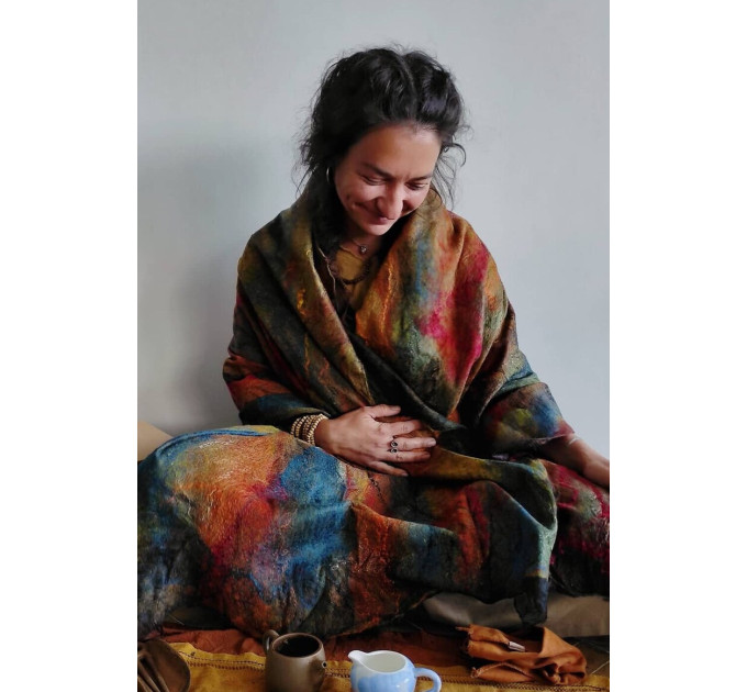 Large wool shawl in autumn colors