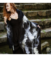 Black and Ivory Nuno Felted Shawl