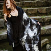 Black and Ivory Nuno Felted Shawl