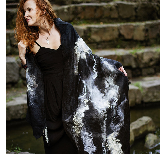 Black and Ivory Nuno Felted Shawl