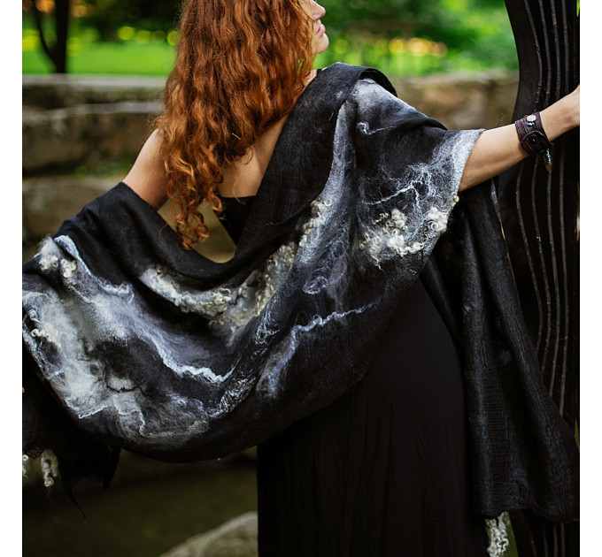 Black and Ivory Nuno Felted Shawl