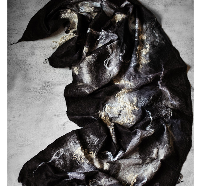 Black and Ivory Nuno Felted Shawl