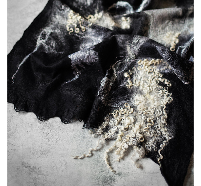 Black and Ivory Nuno Felted Shawl