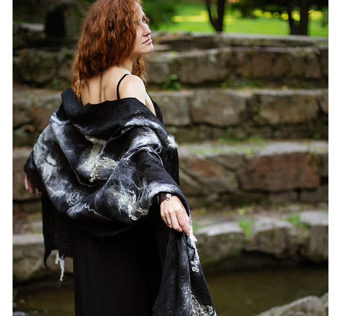 Black and White Nuno Felted Shawl