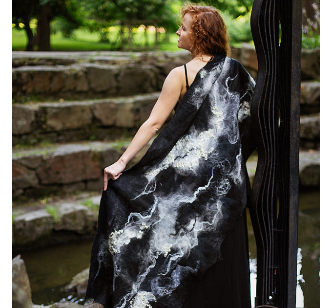 Black and White Nuno Felted Shawl