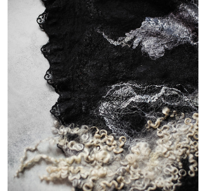 Black and White Nuno Felted Shawl