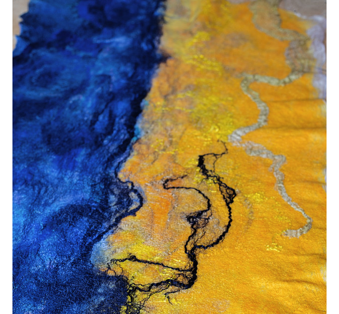Blue and Gold Nuno Felted Shawl