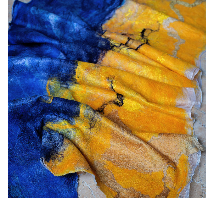 Blue and Gold Nuno Felted Shawl
