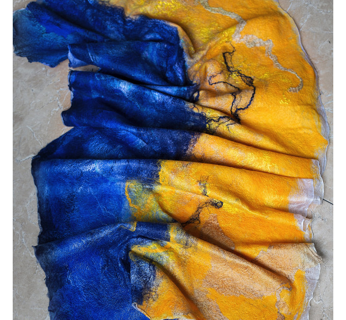 Blue and Gold Nuno Felted Shawl