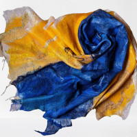 Blue and Gold Nuno Felted Shawl