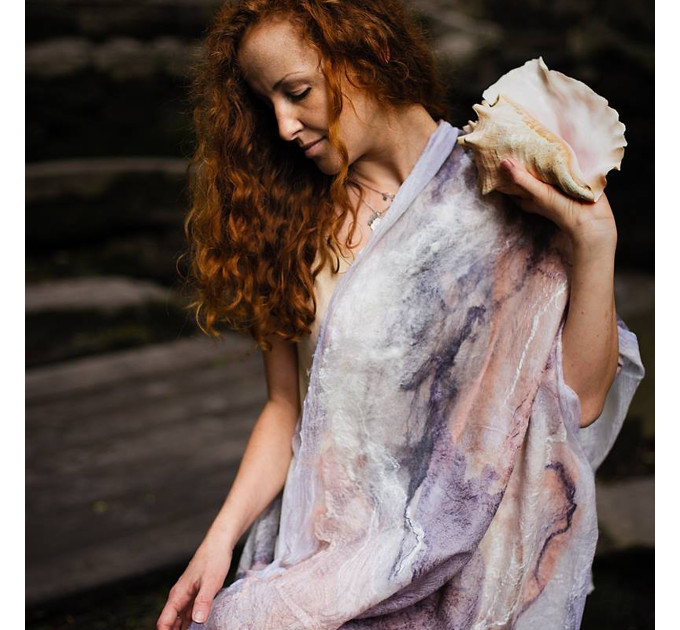 Blush Shell Nuno Felted Shawl