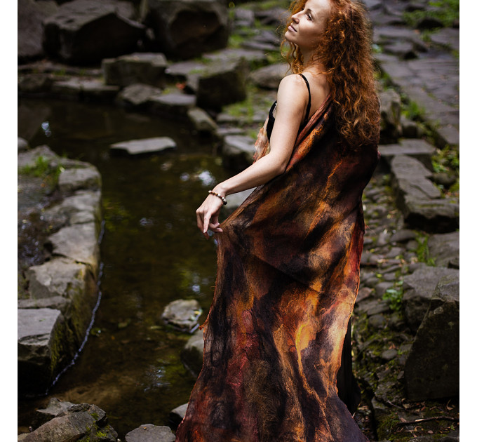 Bronze Earth Nuno Felted Shawl