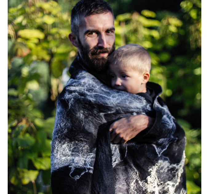 Charcoal and Snow Nuno Felted Shawl