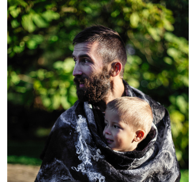 Charcoal and Snow Nuno Felted Shawl