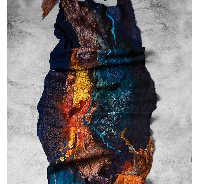 Deep Blue and Gold Nuno Felted Shawl