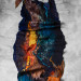 Deep Blue and Gold Nuno Felted Shawl