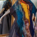 Deep Blue and Gold Nuno Felted Shawl