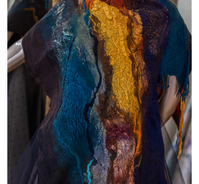 Deep Blue and Gold Nuno Felted Shawl