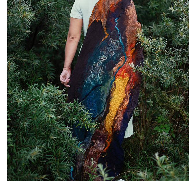 Deep Sea and Sun Nuno Felted Shawl