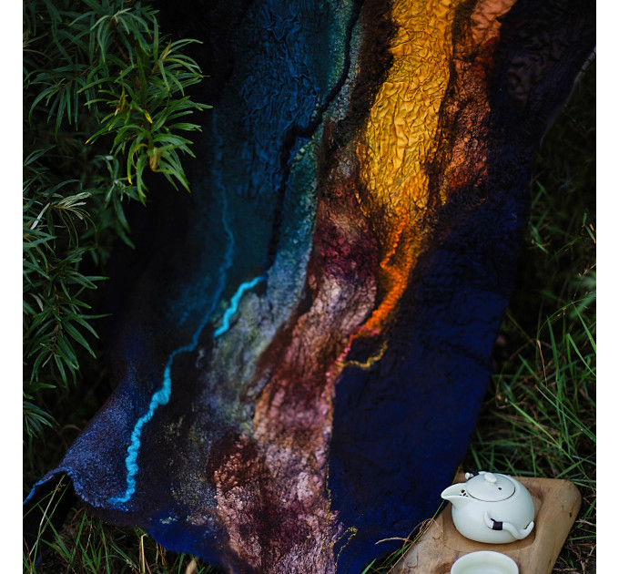 Deep Sea and Sun Nuno Felted Shawl