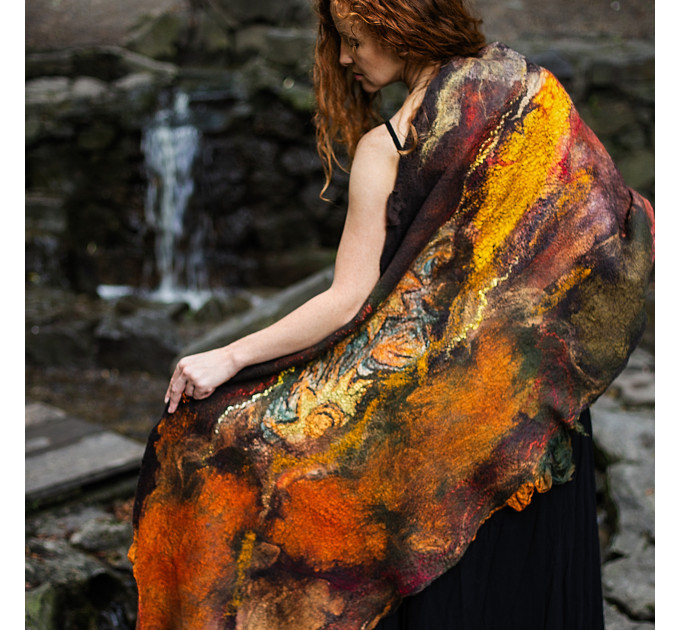 Golden Ember Nuno Felted Shawl
