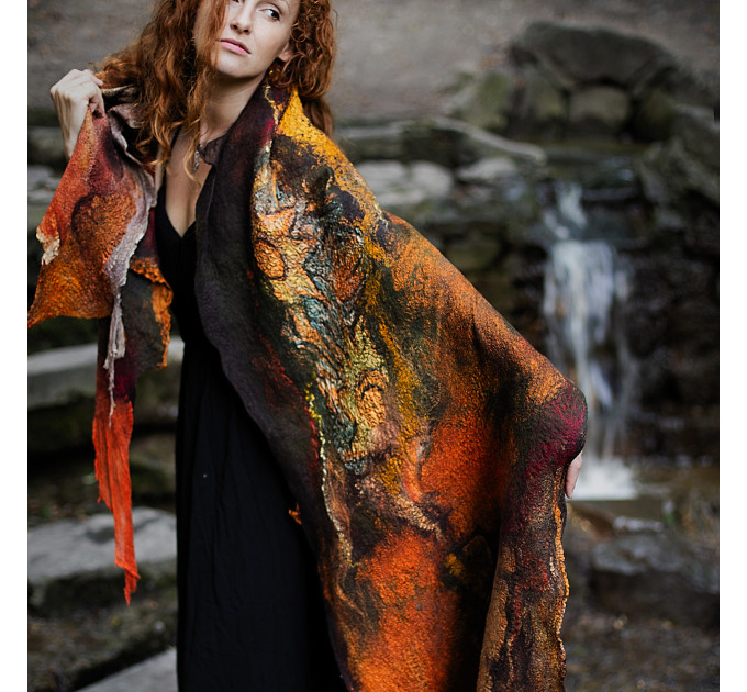 Golden Ember Nuno Felted Shawl