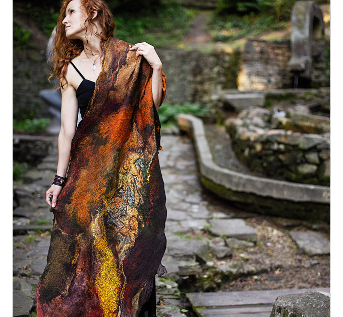 Golden Ember Nuno Felted Shawl