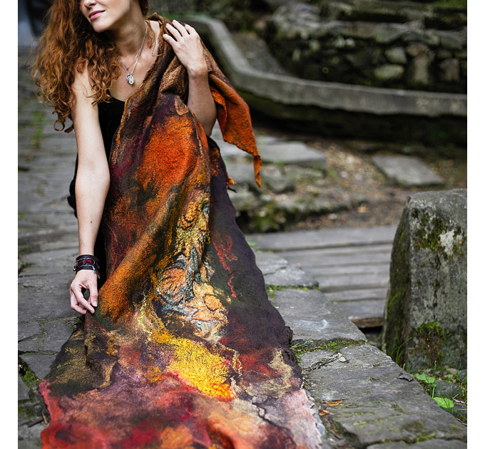 Golden Ember Nuno Felted Shawl