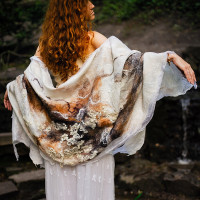 Ivory and Amber Nuno Felted Shawl