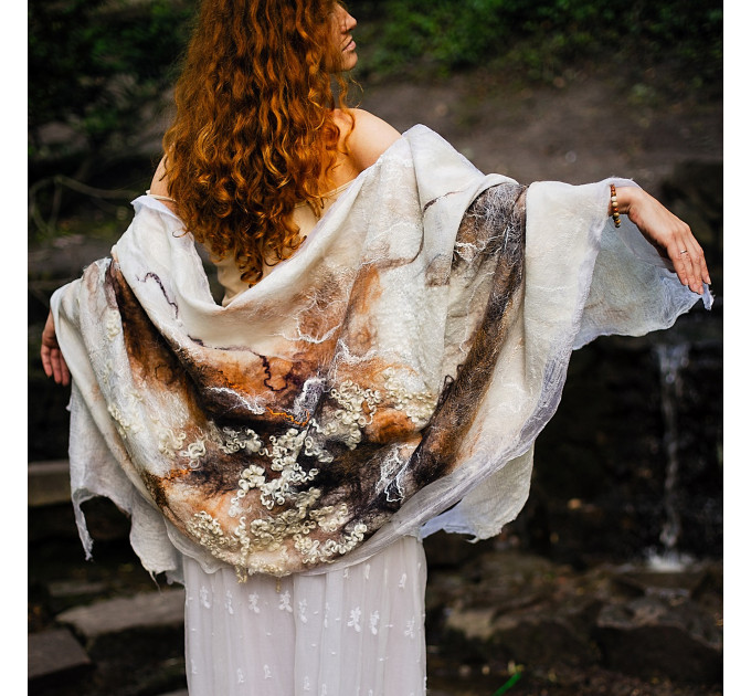 Ivory and Amber Nuno Felted Shawl