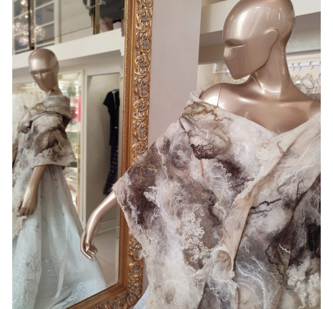 Marble Beige Nuno Felted Shawl