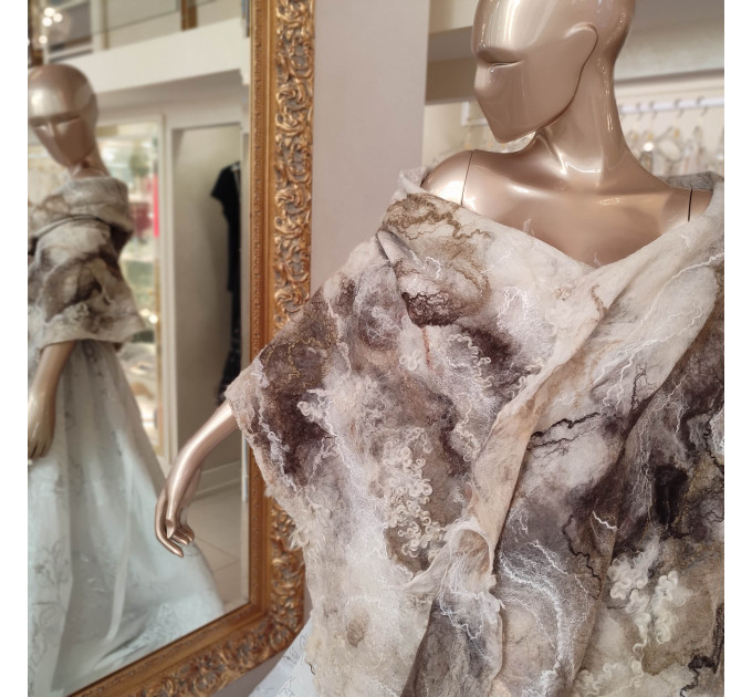 Marble Beige Nuno Felted Shawl
