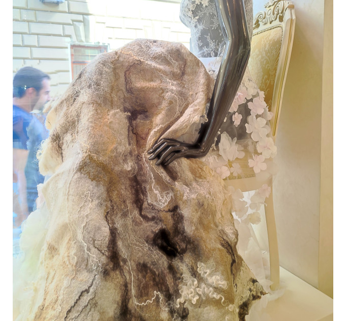 Marble Beige Nuno Felted Shawl