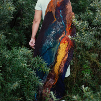 Midnight and Flame Nuno Felted Shawl