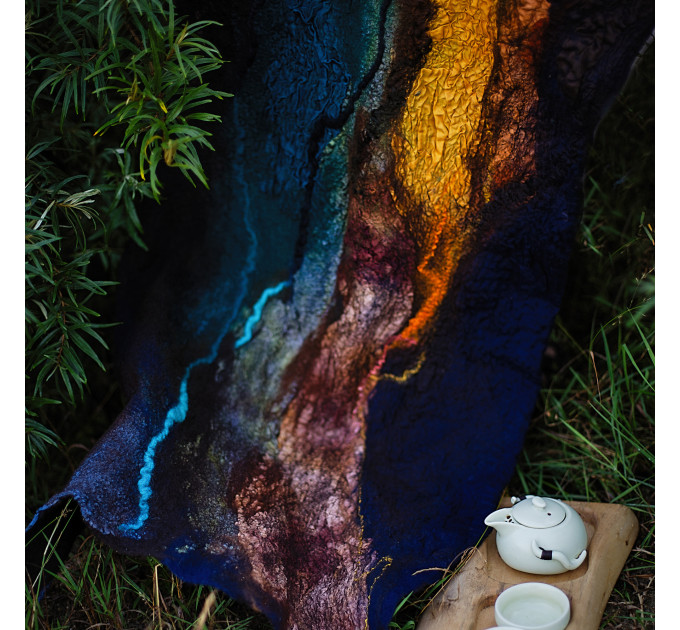 Midnight and Flame Nuno Felted Shawl