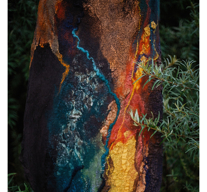 Midnight and Flame Nuno Felted Shawl