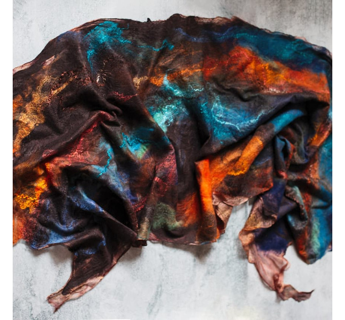 Copper & Deep Ocean Nuno Felted Shawl